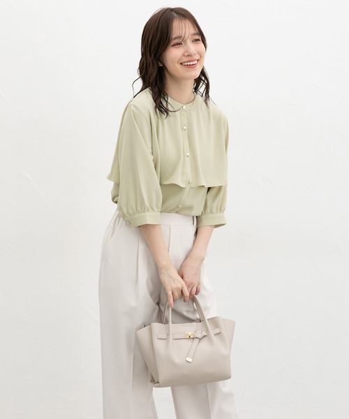 Honeys（ハニーズ）の「６分袖ケープブラウス（シャツ/ブラウス・レディース・アイボリー/ネイビー系/スモークピンク/ライム/ベージュ系・L/S/M/LL）」の11枚目の写真