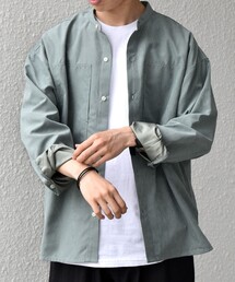 SHIPS any:〈洗濯機可能〉フェード ピーチスキン ポケット バンドカラー シャツ 26SS◇