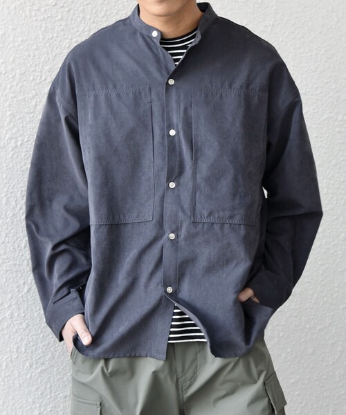 SHIPS any（シップス エニィ）の「SHIPS any:〈洗濯機可能〉フェード ピーチスキン ポケット バンドカラー シャツ 26SS◇（シャツ/ブラウス・メンズ・オリーブ/ベージュ/チャコールグレー・LARGE/MEDIUM/SMALL）」の6枚目の写真