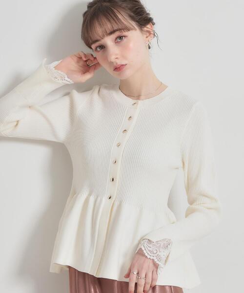 couture brooch（クチュールブローチ）の「【大人かわいい・洗える】ペプラムニットカーディガン（カーディガン/ボレロ・レディース・サックスブルー/ブラック/ピンク系/オフホワイト・42/38/36）」の19枚目の写真