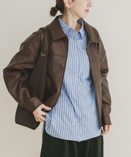 ITEMS URBANRESEARCH（アイテムズ アーバンリサーチ）の「フェイクレザーZIPUPブルゾン（ブルゾン・レディース・ブラウン/ブラック・FREE）」の2枚目の写真