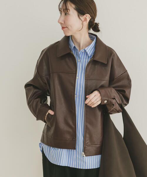 ITEMS URBANRESEARCH（アイテムズ アーバンリサーチ）の「フェイクレザーZIPUPブルゾン（ブルゾン・レディース・ブラウン/ブラック・FREE）」の4枚目の写真