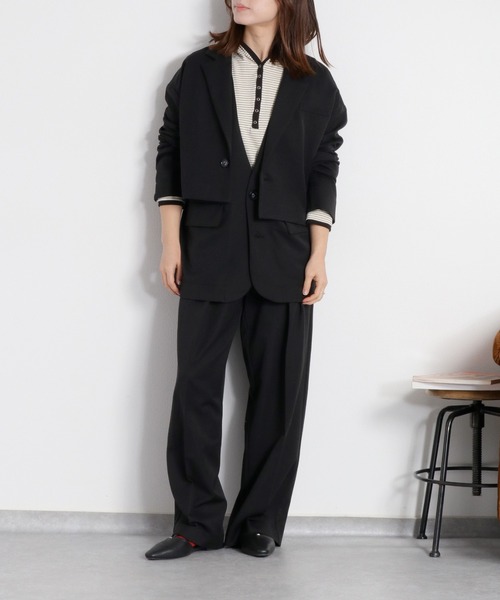 cepo（セポ）の「〈セットアップ対応可能 / 2点セットアイテム〉レイヤードテーラードジャケット＆ベスト（テーラードジャケット・レディース・チャコール/ブラック・M）」の2枚目の写真