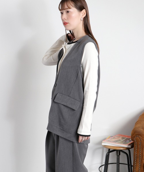 cepo（セポ）の「〈セットアップ対応可能 / 2点セットアイテム〉レイヤードテーラードジャケット＆ベスト（テーラードジャケット・レディース・チャコール/ブラック・M）」の20枚目の写真