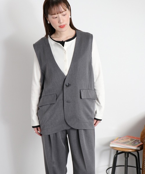 cepo（セポ）の「〈セットアップ対応可能 / 2点セットアイテム〉レイヤードテーラードジャケット＆ベスト（テーラードジャケット・レディース・チャコール/ブラック・M）」の19枚目の写真