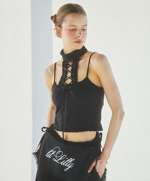 lilLilly（リルリリー）の「レースアップカップキャミソール（キャミソール・レディース・ホワイト/ブラック・FREE）」の8枚目の写真