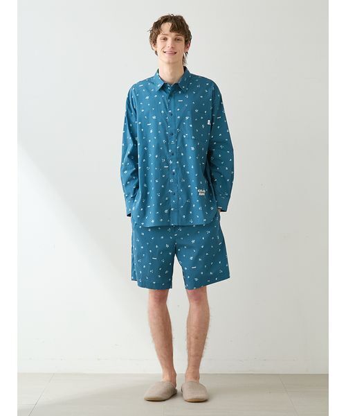 ジェラートピケ　リトルフラワー　ルームウェア　セットアップ　パジャマ HOMME】リトルフラワー柄プリントシャツ（ルームウェア/パジャマ