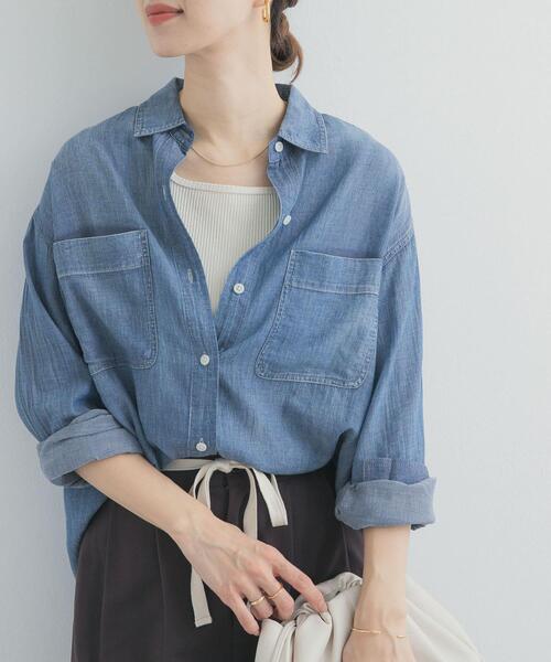 URBAN RESEARCH DOORS（アーバンリサーチドアーズ）の「シアーデニムシャツ｜春服/羽織り/日除け/カジュアル/通勤（シャツ/ブラウス・レディース・ブラック/インディゴブルー・FREE）」の8枚目の写真