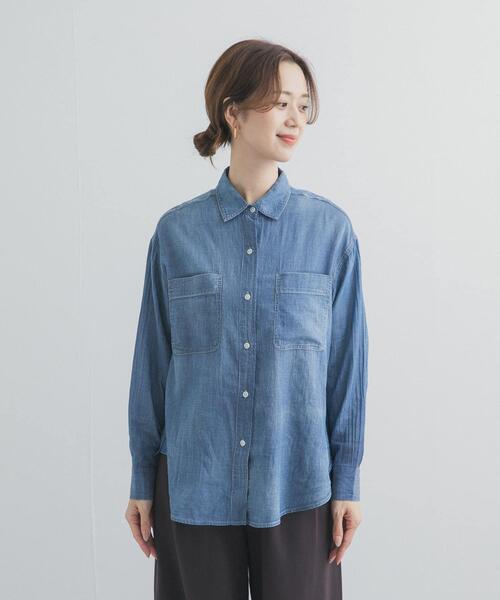 URBAN RESEARCH DOORS（アーバンリサーチドアーズ）の「シアーデニムシャツ｜春服/羽織り/日除け/カジュアル/通勤（シャツ/ブラウス・レディース・ブラック/インディゴブルー・FREE）」の10枚目の写真