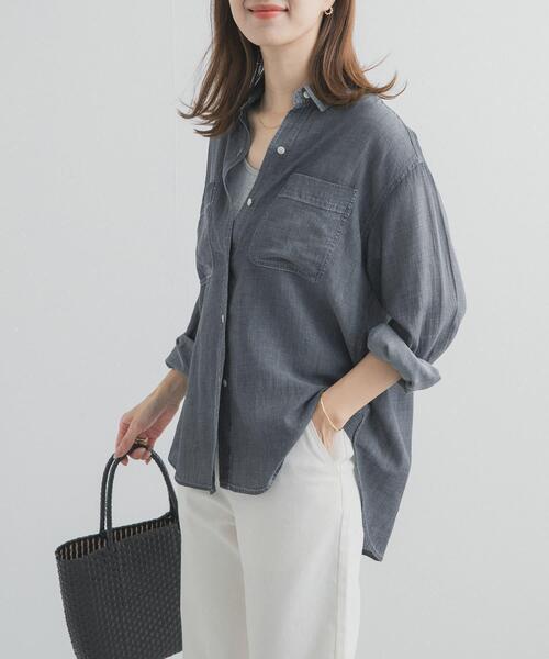 URBAN RESEARCH DOORS（アーバンリサーチドアーズ）の「シアーデニムシャツ｜春服/羽織り/日除け/カジュアル/通勤（シャツ/ブラウス・レディース・ブラック/インディゴブルー・FREE）」の15枚目の写真