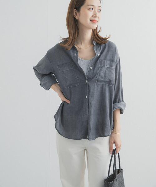 URBAN RESEARCH DOORS（アーバンリサーチドアーズ）の「シアーデニムシャツ｜春服/羽織り/日除け/カジュアル/通勤（シャツ/ブラウス・レディース・ブラック/インディゴブルー・FREE）」の20枚目の写真