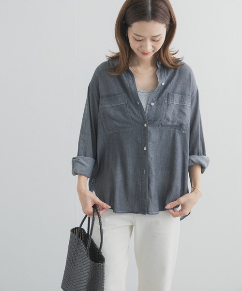 URBAN RESEARCH DOORS（アーバンリサーチドアーズ）の「シアーデニムシャツ（シャツ/ブラウス・レディース・ブラック/インディゴブルー・FREE）」の5枚目の写真