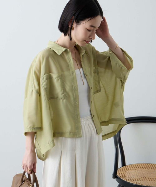 Aunely(オーネリー)の「【Aunely】ひんやり ダブルポケット ミニマル シアーシャツ <YOSOOIシリーズ>(シャツ/ブラウス・レディース・ライトカーキ/ブラウン/ブルー/チャコールグレー/オフホワイト/グレイッシュベージュ/ブラック・L/M)」の6枚目の写真