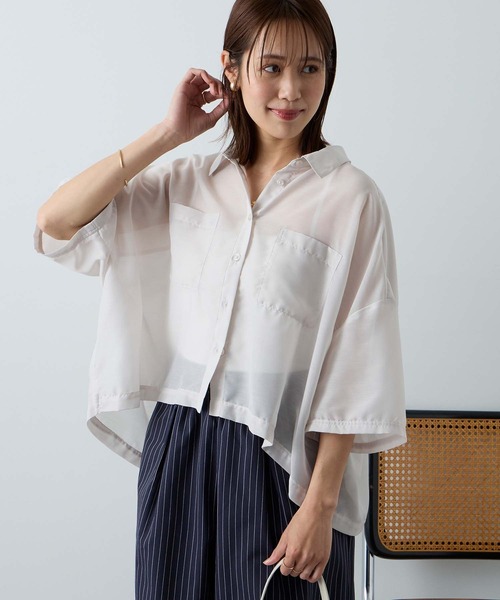 Aunely(オーネリー)の「【Aunely】ひんやり ダブルポケット ミニマル シアーシャツ <YOSOOIシリーズ>(シャツ/ブラウス・レディース・ライトカーキ/ブラウン/ブルー/チャコールグレー/オフホワイト/グレイッシュベージュ/ブラック・L/M)」の5枚目の写真