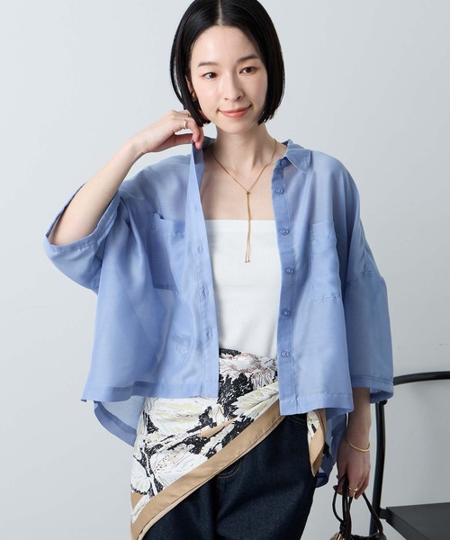 Aunely(オーネリー)の「【Aunely】ひんやり ダブルポケット ミニマル シアーシャツ <YOSOOIシリーズ>(シャツ/ブラウス・レディース・ライトカーキ/ブラウン/ブルー/チャコールグレー/オフホワイト/グレイッシュベージュ/ブラック・L/M)」の21枚目の写真