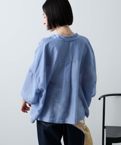 Aunely（オーネリー）の「【Aunely】ひんやり ダブルポケット ミニマル シアーシャツ ＜YOSOOIシリーズ＞（シャツ/ブラウス・レディース・ライトカーキ/ブラウン/ブルー/チャコールグレー/オフホワイト/グレイッシュベージュ/ブラック・L/M）」の20枚目の写真