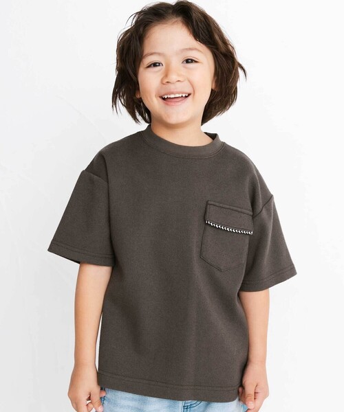WASK(ワスク)の「WASKアイコン刺しゅう パイルBIGTシャツ(Tシャツ/カットソー・キッズ・オフホワイト/グレー・130cm/160cm/140cm/150cm)」の1枚目の写真