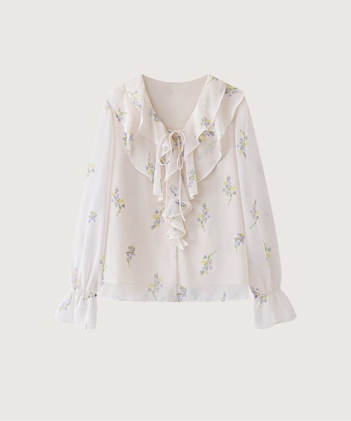 LA POMME petit(ラポミ・プチ)の「Sweet Floral Frill Blouse(シャツ/ブラウス・レディース・ブルー/パープル・FREE)」の1枚目の写真