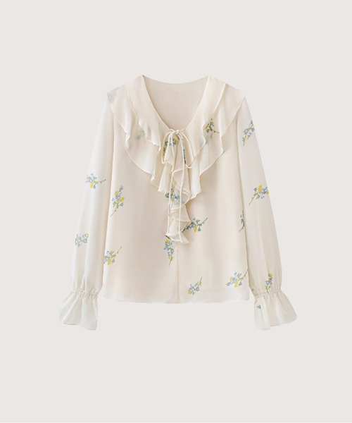 LA POMME petit(ラポミ・プチ)の「Sweet Floral Frill Blouse(シャツ/ブラウス・レディース・ブルー/パープル・FREE)」の2枚目の写真