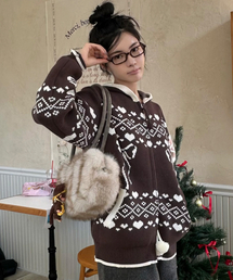 AMESWORLDWIDE | COWICHAN KNIT HOODIE ZIP-UP BROWN(カーディガン/ボレロ)