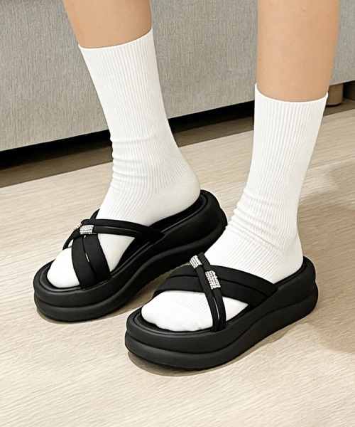 Miniministore（ミニミニストア）の「厚底サンダル ミュールサンダル 美脚夏靴（サンダル・レディース・アイボリー/ブラック・25.0cm/24.5cm/24.0cm/23.5cm/23.0cm/22.5cm）」の11枚目の写真