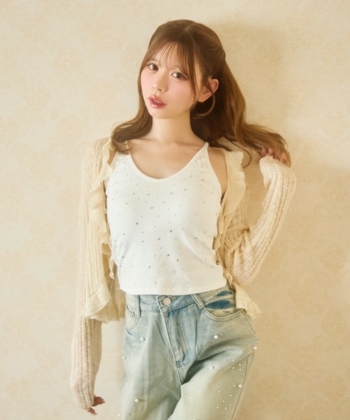 TITTY&CO.（ティティーアンドコー）の「フリルショートカーディガン（カーディガン/ボレロ・レディース・クリーム/サックスブルー/ブラック/ピンク/アイボリー・FREE）」の3枚目の写真