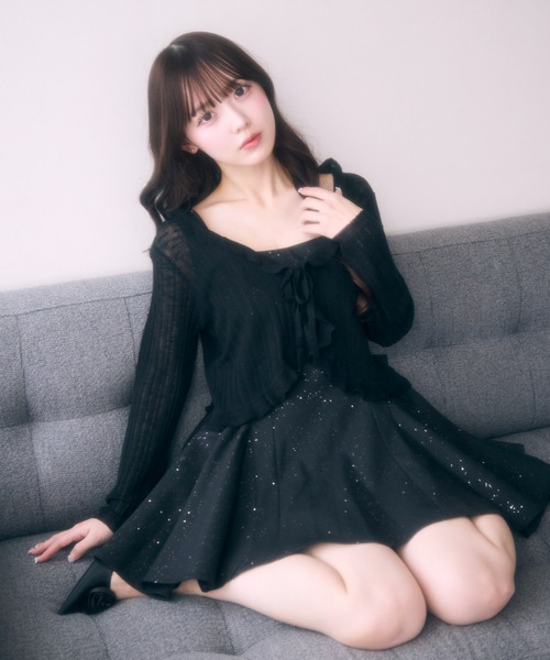 TITTY&CO.（ティティーアンドコー）の「フリルショートカーディガン（カーディガン/ボレロ・レディース・クリーム/サックスブルー/ブラック/ピンク/アイボリー・FREE）」の12枚目の写真