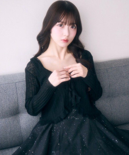 TITTY&CO.（ティティーアンドコー）の「フリルショートカーディガン（カーディガン/ボレロ・レディース・クリーム/サックスブルー/ブラック/ピンク/アイボリー・FREE）」の14枚目の写真