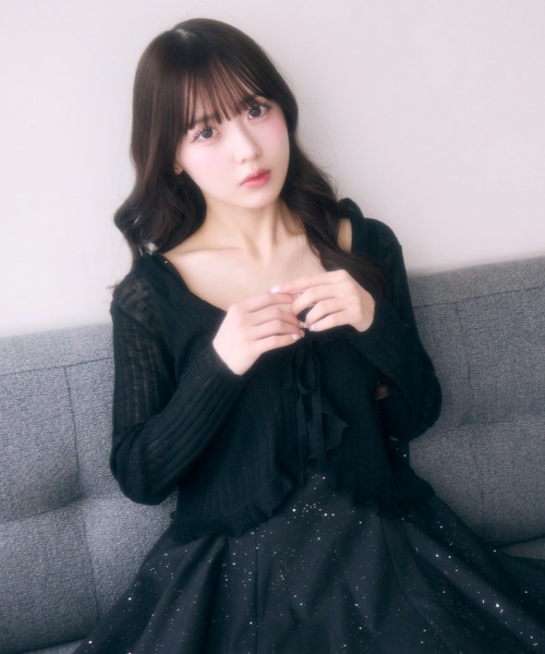 TITTY&CO.（ティティーアンドコー）の「フリルショートカーディガン（カーディガン/ボレロ・レディース・クリーム/サックスブルー/ブラック/ピンク/アイボリー・FREE）」の17枚目の写真