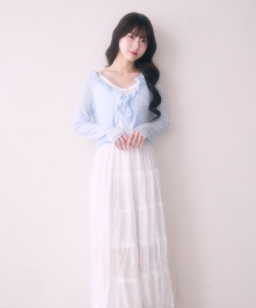 TITTY&CO.（ティティーアンドコー）の「フリルショートカーディガン（カーディガン/ボレロ・レディース・クリーム/サックスブルー/ブラック/ピンク/アイボリー・FREE）」の18枚目の写真