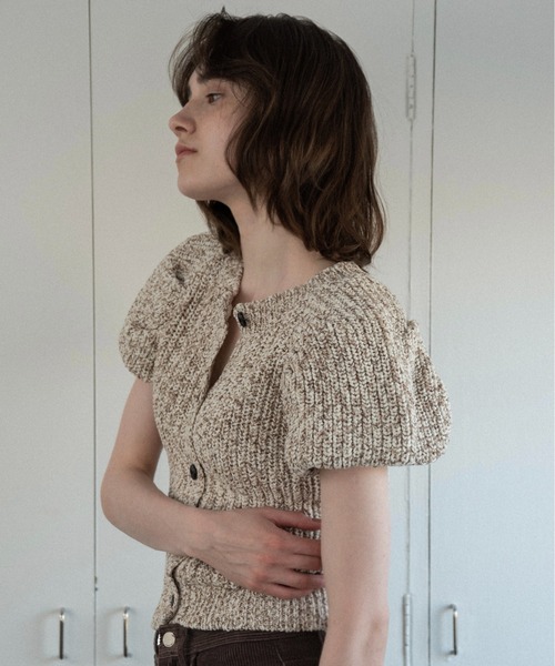 lawgy（ラウジー）の「mini balloon sleeve mix knit / ミニバルーンスリーブミックスニット（ニット/セーター・レディース・ベージュ/ブラック・FREE）」の13枚目の写真