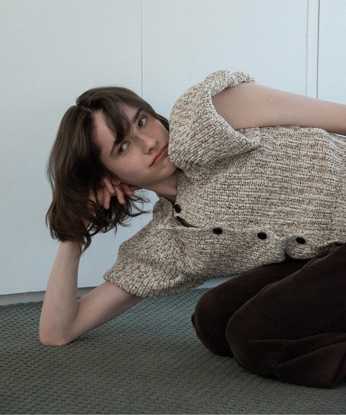 lawgy（ラウジー）の「mini balloon sleeve mix knit / ミニバルーンスリーブミックスニット（ニット/セーター・レディース・ベージュ/ブラック・FREE）」の15枚目の写真