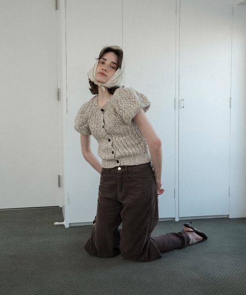 lawgy（ラウジー）の「mini balloon sleeve mix knit / ミニバルーンスリーブミックスニット（ニット/セーター・レディース・ベージュ/ブラック・FREE）」の14枚目の写真