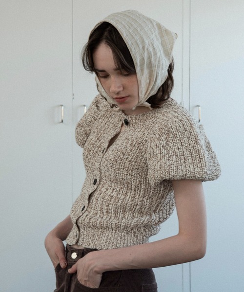 lawgy（ラウジー）の「mini balloon sleeve mix knit / ミニバルーンスリーブミックスニット（ニット/セーター・レディース・ベージュ/ブラック・FREE）」の10枚目の写真