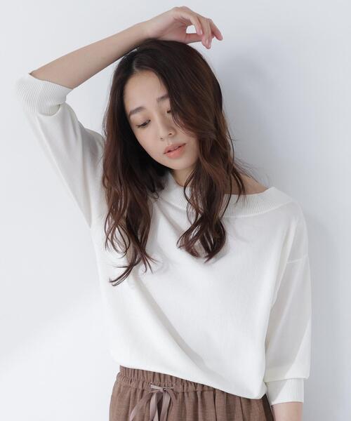 NATURAL BEAUTY BASIC（ナチュラルビューティーベーシック）の「【ちょうど、いい服】しれっと、できすぎニット（ニット/セーター・レディース・レッド/オフホワイト/ブルー/ブラック・FREE）」の16枚目の写真
