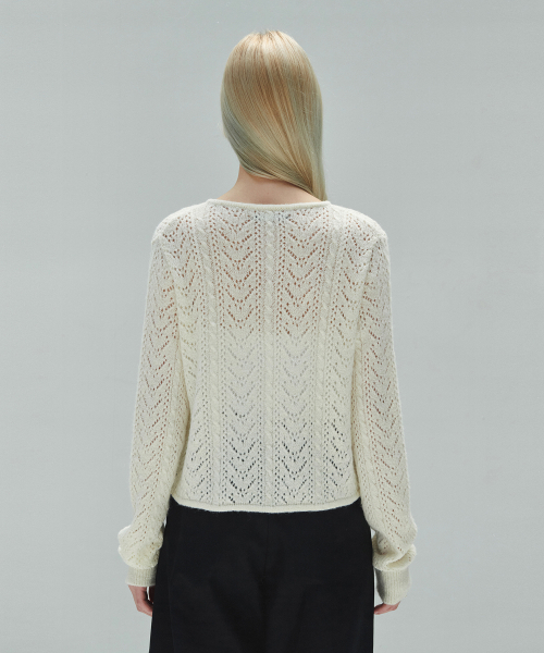 DIAGONAL(ダイアゴナル)の「LACE PUNCHING KNIT CARDIGAN (ivory)(カーディガン/ボレロ・レディース・その他・FREE)」の3枚目の写真