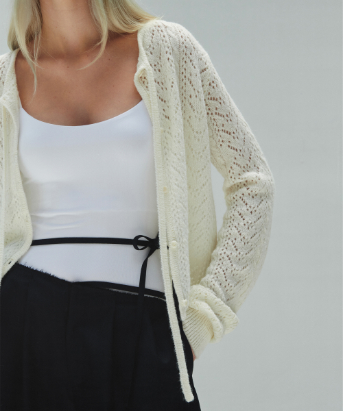 DIAGONAL(ダイアゴナル)の「LACE PUNCHING KNIT CARDIGAN (ivory)(カーディガン/ボレロ・レディース・その他・FREE)」の4枚目の写真
