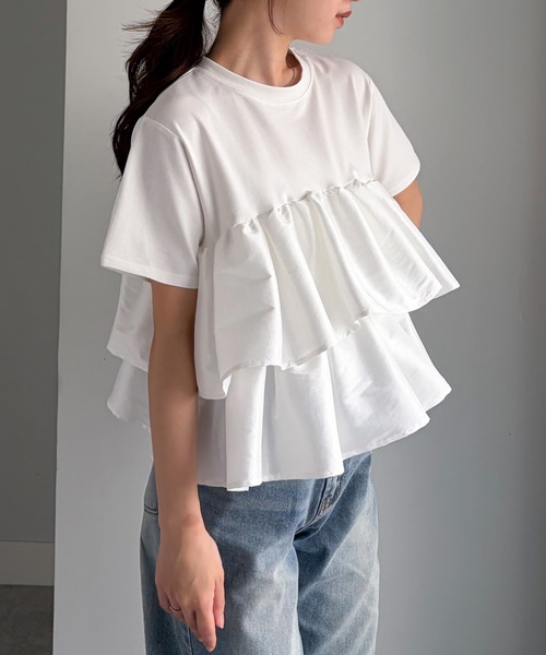 RANAN(ラナン)の「シャイニーフリルTシャツ(Tシャツ/カットソー・レディース・ブラウン/ホワイト/ブラック・L/M)」の6枚目の写真