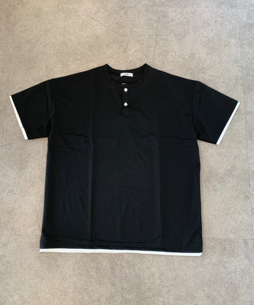SHEPP（シープ）の「【UNISEX】フェイクレイヤード ヘンリーネック オーバーサイズ ハーフスリーブＴシャツ（Tシャツ/カットソー・メンズ・グレー/ブラック・M）」の7枚目の写真