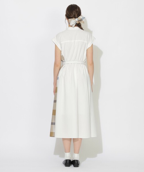 CB CRESTBRIDGE（シービークレストブリッジ）の「パーシャルチェックフレンチスリーブワンピース（ワンピース・レディース・ダークネイビー/ホワイト系その他・M/S）」の4枚目の写真