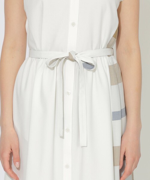 CB CRESTBRIDGE（シービークレストブリッジ）の「パーシャルチェックフレンチスリーブワンピース（ワンピース・レディース・ダークネイビー/ホワイト系その他・M/S）」の5枚目の写真