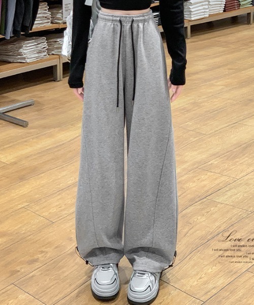 Teem Store(チームストア)の「ドロコード付ワイドスウェットパンツ イージーパンツ 美脚効果(スウェットパンツ・レディース・ライトグレー/ホワイト/グレー/ブラック・L/M)」の4枚目の写真