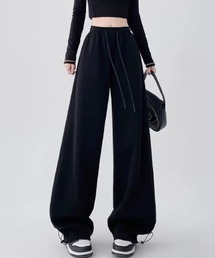 ドロコード付ワイドスウェットパンツ イージーパンツ 美脚効果
