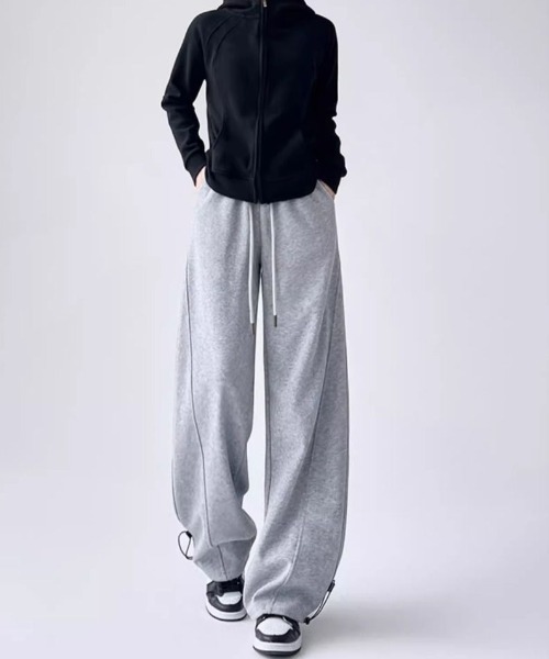 Teem Store(チームストア)の「ドロコード付ワイドスウェットパンツ イージーパンツ 美脚効果(スウェットパンツ・レディース・ライトグレー/ホワイト/グレー/ブラック・L/M)」の18枚目の写真