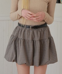 チェック柄 バルーン ミニ スカート ベルト付き