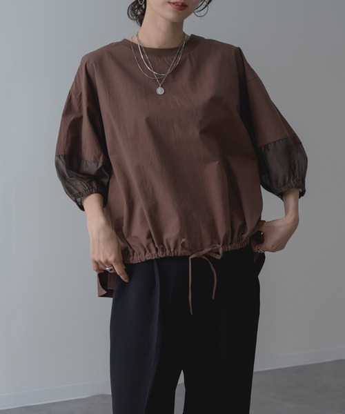 refinedworks(リファインドワークス)の「【refinedworks】半袖 シアートップス プルオーバー(シャツ/ブラウス・レディース・ブラック/ホワイト/ブラウン・FREE)」の4枚目の写真