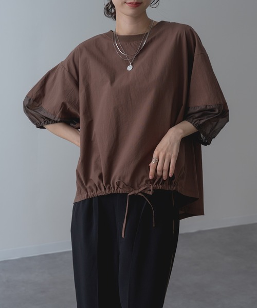 refinedworks(リファインドワークス)の「【refinedworks】半袖 シアートップス プルオーバー(シャツ/ブラウス・レディース・ブラック/ホワイト/ブラウン・FREE)」の5枚目の写真