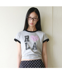 I LOVE ROLA PATCHWORK RINGER T-SHIRT GRAY