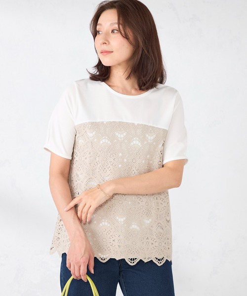 GALLORIA(ギャローリア)の「ビスチェ風レース切替プルオーバー(Tシャツ/カットソー・レディース・ブラック/ベージュ・S/M/LL/L)」の2枚目の写真