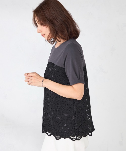 GALLORIA(ギャローリア)の「ビスチェ風レース切替プルオーバー(Tシャツ/カットソー・レディース・ブラック/ベージュ・S/M/LL/L)」の3枚目の写真